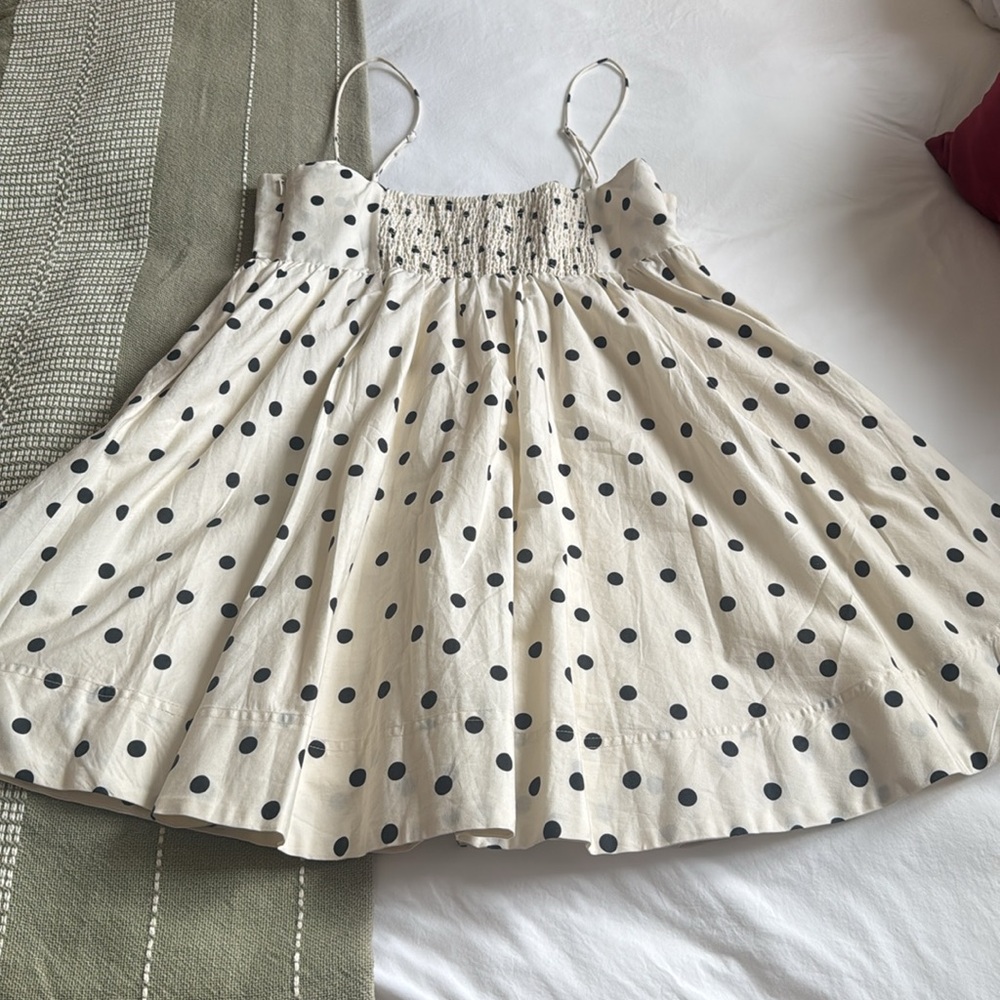 Anthropologie Cream and Black Polka Dot Mini Dress - Picture 4 of 6